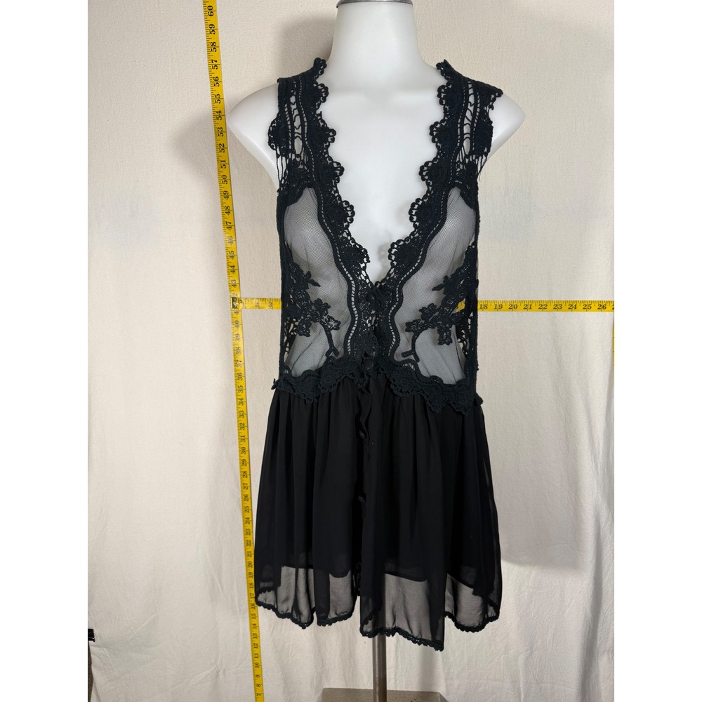 a'reve Babydoll Top Large Witchy Black Lace Mesh Sheer Ruffle Hem Whimsigoth